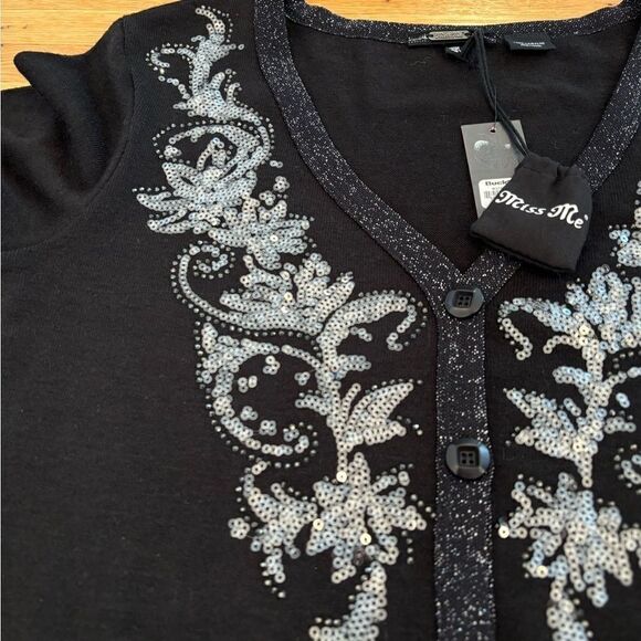 Miss Me black embroidered sequin cardigan sweater NWT - Picture 3 of 6